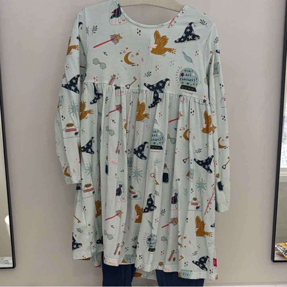 Magnetic Me - Whimsical Patterned Dress with Blue Leggings